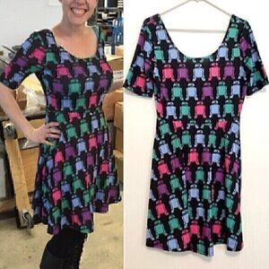 HER UNIVERSE STAR WARS Black Multi R2-D2 R2D2 Graphic Mini Fit & Flare Dress M